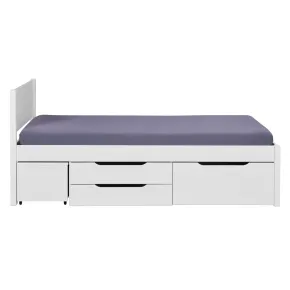 Letto Matrimoniale 160x200 cm Legno Bianco con Rete Cassetti Comodini 2