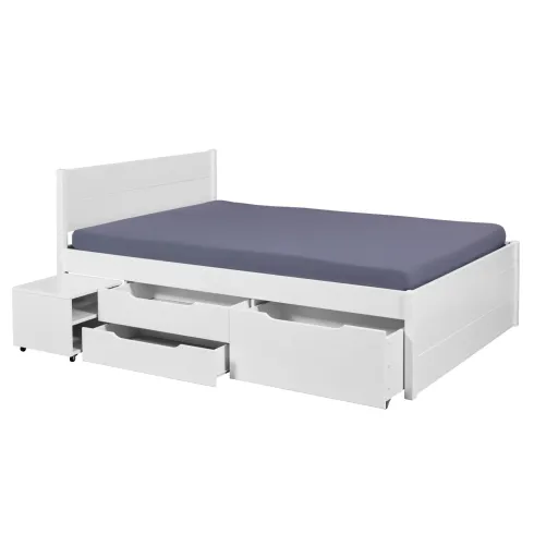 Letto Matrimoniale 160x200 cm Legno Bianco con Rete Cassetti Comodini