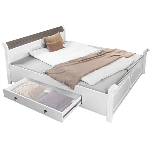 Letto Matrimoniale 180x200 cm Legno Bianco Grigio Cenere con Cassetto