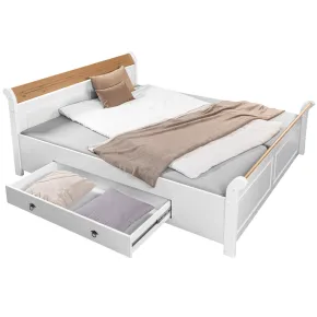 Letto alla Francese 140x200 Pino Massello Bianco Rovere con Cassetto 2