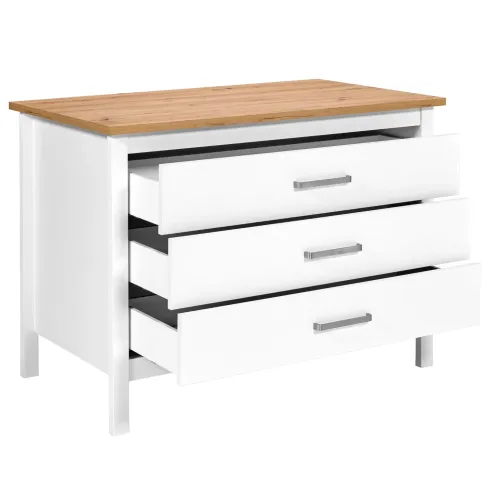 Isola da Cucina Bianco Rovere Tavolo Bar con 3 Cassetti Soft-Close