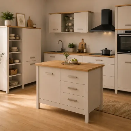 Tavolo Bar da Cucina Beige Rovere Isola con Anta Cassetti Soft-Close