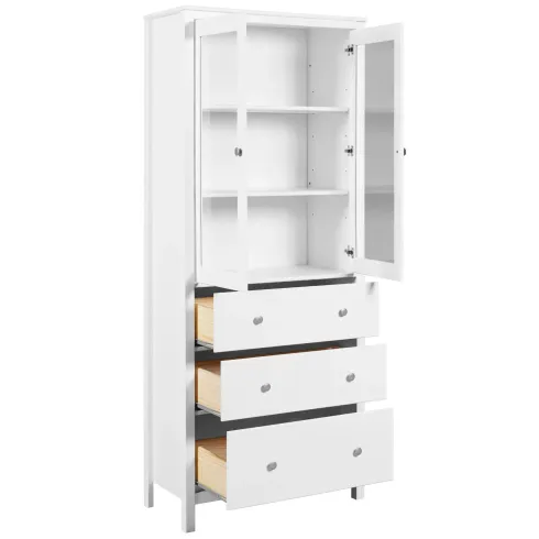 Vetrina Soggiorno Credenza Bianco 3 Cassetti 2 Ante in Legno MDF