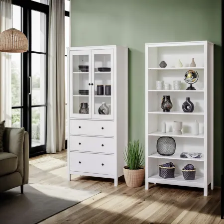 Libreria Soggiorno Camera Mobile 82 cm in Legno MDF Bianco 6 Ripiani