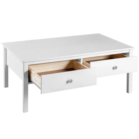 Tavolino da Caffè Rettangolare 110x70 da Salotto Legno Bianco Cassetto