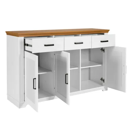Credenza da Soggiorno in Legno Massello Bianco Rovere 3 Ante 3 Cassetti