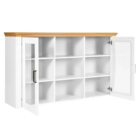 Vetrina Credenza da Salotto con 2 Ante in Legno Massello Bianco Rovere