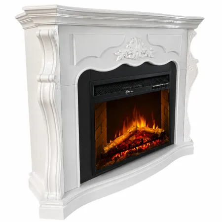 Camino Elettrico da Terra in MDF Bianco 1800 W Effetto Fiamma Classico