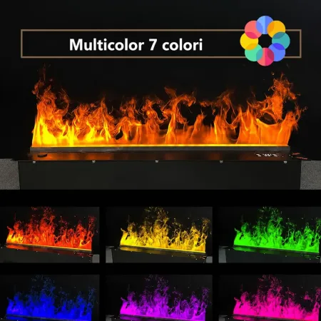 Camino a Vapore Acqueo 3D da Incasso 100 cm con App LED 7 Colori