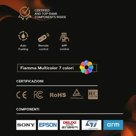 Camino a Vapore Acqueo 3D da Incasso 125 cm con App LED 7 Colori