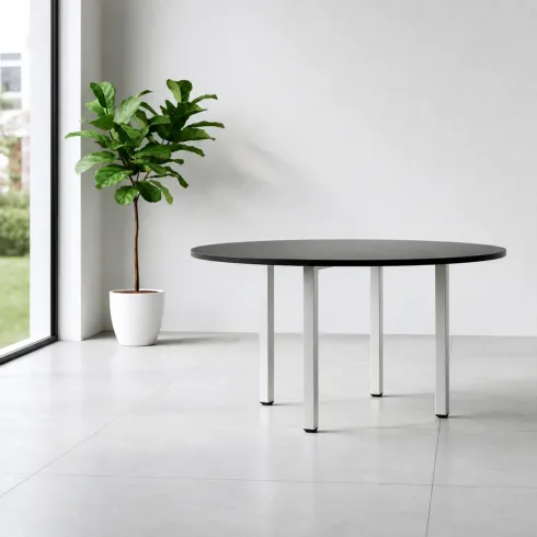 Tavolo Rotondo da Pranzo 90x90 cm Antracite Satinato Gambe Regolabili