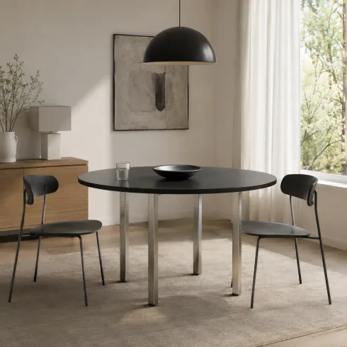 Tavolo Rotondo da Pranzo 120x120 cm Antracite Satinato Gambe Regolabili