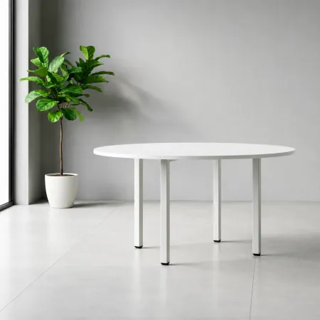 Tavolo Rotondo da Pranzo 120x120 cm Bianco Gambe Alluminio Regolabili