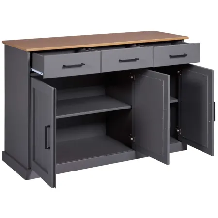 Credenza 3 Ante 3 Cassetti Madia in Legno Massello Grigio Rovere