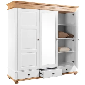 Armadio Camera da Letto 3 Ante con Specchio in Legno Bianco Rovere 2