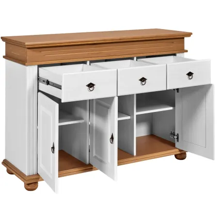 Credenza da Cucina in Legno Massello Bianco Rovere 3 Ante 3 Cassetti
