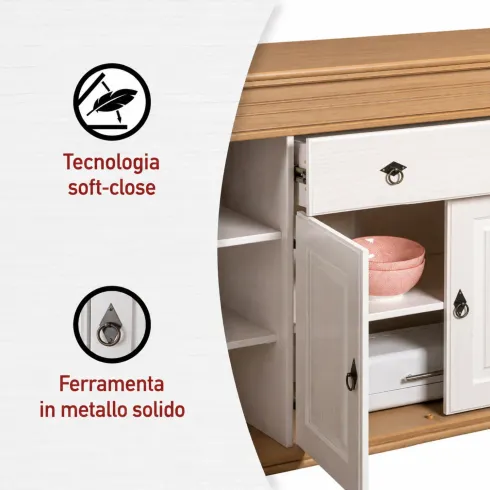 Madia 4 Ante con Cassetto Legno Bianco Rovere Credenza da Soggiorno