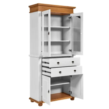 Vetrina Credenza in Legno Bianco Rovere con 4 Ante da Soggiorno Cucina
