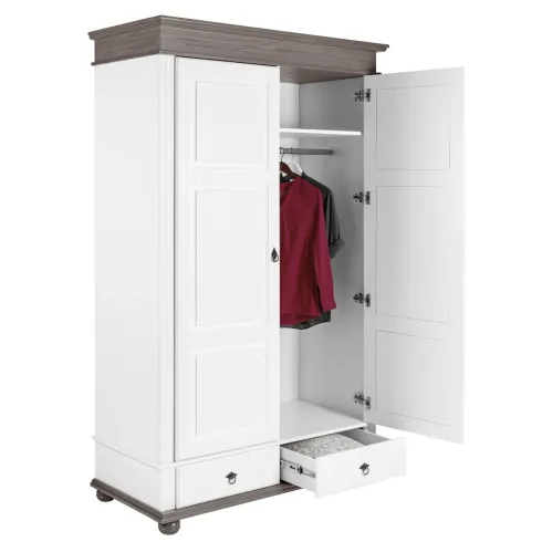 Armadio a 2 Ante con 2 Cassetti Camera da Letto in Legno Bianco Grigio