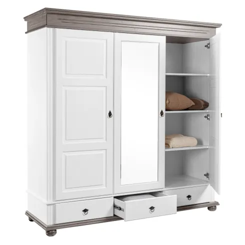 Armadio Camera da Letto 3 Ante con Specchio in Legno Bianco Grigio