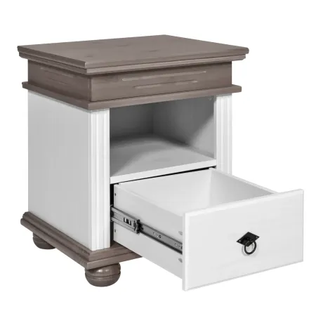 Comodino con Cassetto per Camera da Letto in Legno Bianco Grigio