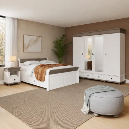 Armadio a 2 Ante con 2 Cassetti Camera da Letto in Legno Bianco Grigio