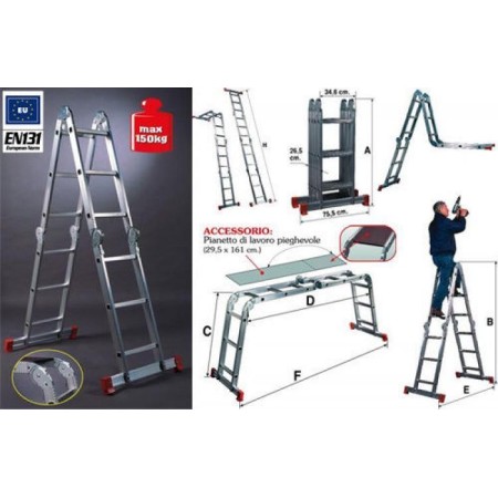 Facal Scala Multifunzione Alluminio Pieghevole Ponteggio a Libretto Telescopica