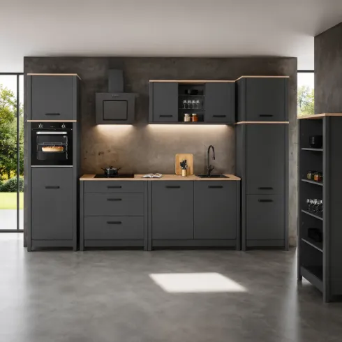 Colonna Cucina Frigo Forno Mobile Antracite Rovere Anta Reversibile