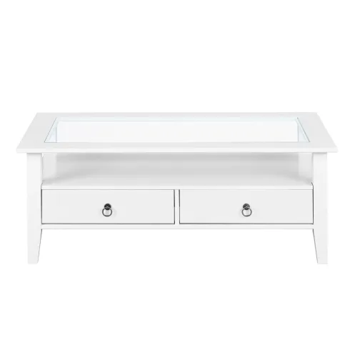 Tavolino in Vetro da Caffe 115x60 Bianco Tavolo Legno Divano da Soggiorno Divano | BricoShop24