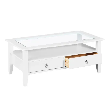 Tavolino in Vetro da Caffe 115x60 Bianco Tavolo Legno Divano da Soggiorno Divano | BricoShop24