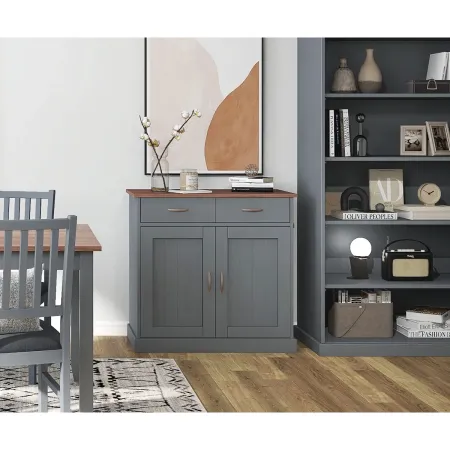 Mobile Grigio a 2 Ante 2 Cassetti Credenza in Legno Dispensa Soggiorno Cucina | BricoShop24