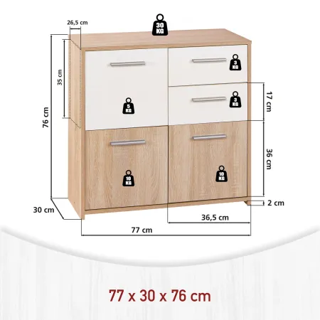 Mobile Bianco Rovere 3 Ante 2 Cassetti Credenza Buffet Moderna Dispensa Salotto | BricoShop24