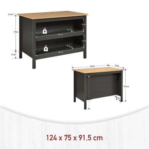 Tavolo Bar Alto Grigio Ripiani Bancone per Sgabelli da Cucina | BricoShop24
