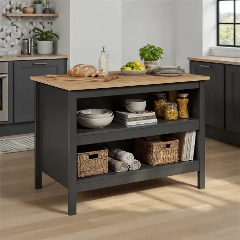 Tavolo Bar Alto Grigio Ripiani Bancone per Sgabelli da Cucina | BricoShop24