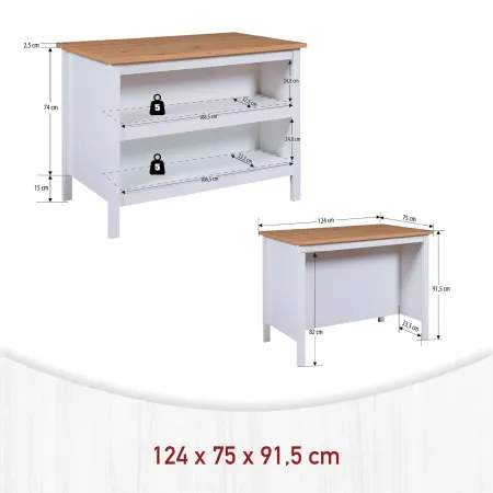 Tavolo Alto da Pranzo Mobile Bianco con Ripiani Penisola per Cucina