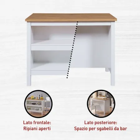 Tavolo Alto da Pranzo Mobile Bianco con Ripiani Penisola per Cucina