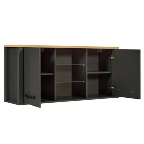 Pensile Cucina Antracite Rovere con Ripiani in Vetro 2 Ante 130x33 cm 2