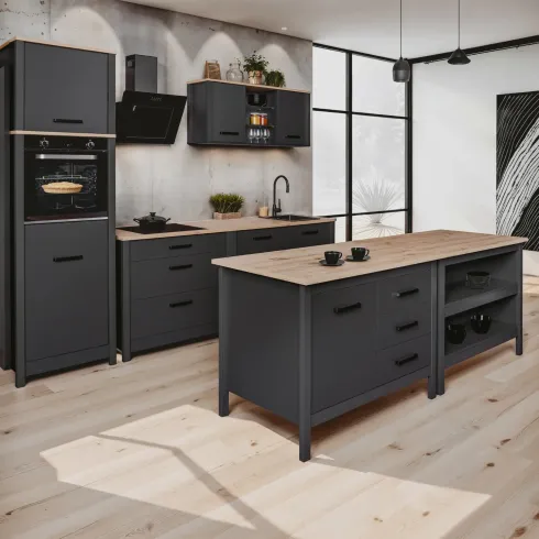 Pensile Cucina Singolo Antracite Rovere con Anta Soft-Close 70x60 cm
