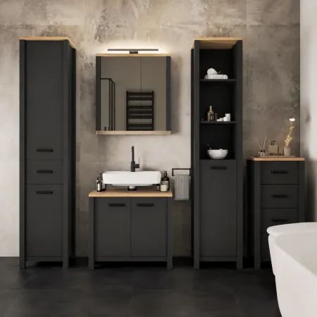 Colonna Bagno Salvaspazio Ripiani Regolabile Anta Antracite Rovere