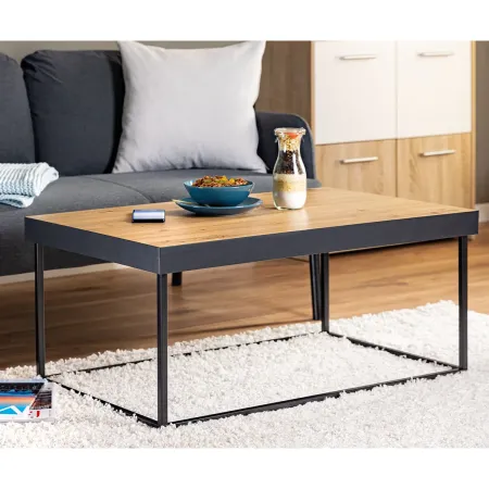 Tavolino Basso da Caffe Tavolo con in Legno MDF Struttura Metallo Nero