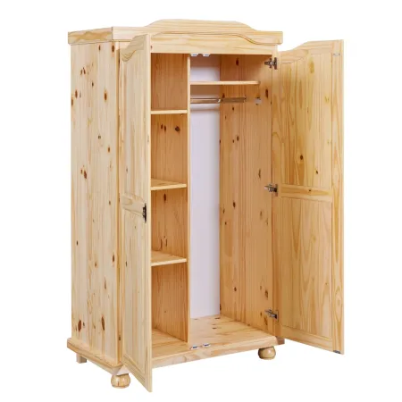 Armadio 2 Ante in Legno Massello Appendiabiti Camera da Letto Cabina Guardaroba | BricoShop24