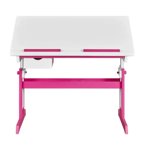 Scrivania per Bambini Regolabile con Cassetto in Legno Bianco Rosa