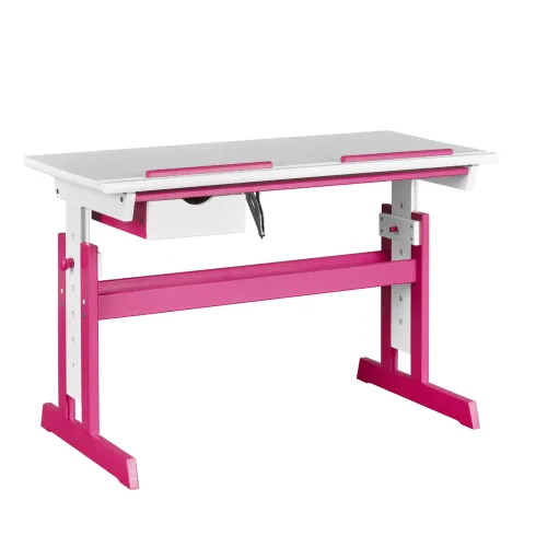 Scrivania per Bambini Regolabile con Cassetto in Legno Bianco Rosa