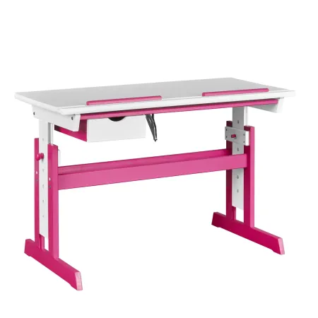 Scrivania per Bambini Regolabile con Cassetto in Legno Bianco Rosa