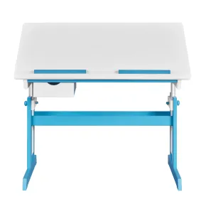 Scrivania per Bambini Regolabile con Cassetto in Legno Bianco Blu 2