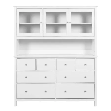 Credenza da Soggiorno 3 Ante 8 Cassetti con Vetrina in Legno Bianco