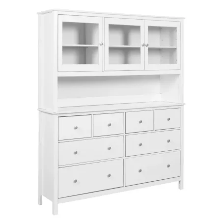 Credenza da Soggiorno 3 Ante 8 Cassetti con Vetrina in Legno Bianco
