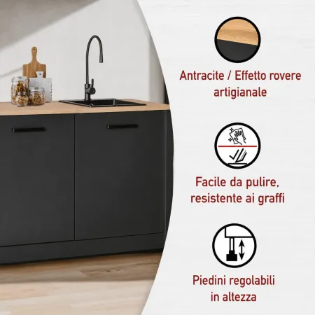 Mobile Cucina Modulare con Pensile e Sottolavello Antracite Rovere