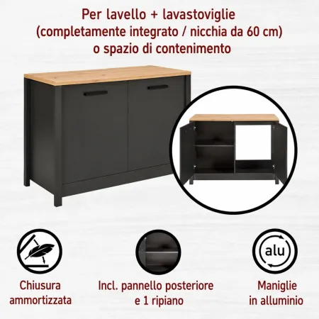 Mobile Cucina Modulare con Pensile e Sottolavello Antracite Rovere