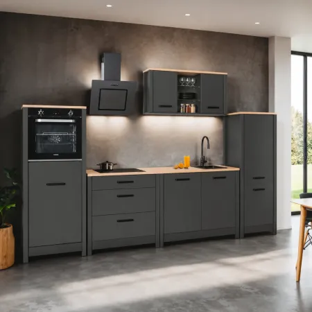 Cucina Componibile 5 Mobili Pensile Colonne Legno Antracite Rovere